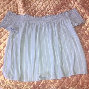 Off the shoulder baby blue and white striped top